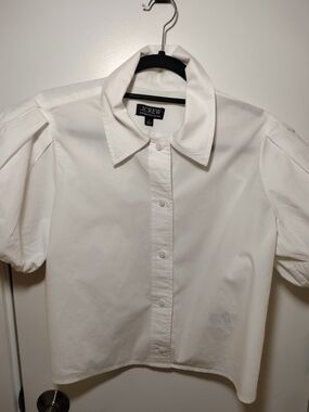 J. Crew White Short-Sleeve Puff-Sleeve Button-Down Shirt